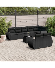 Salon de jardin 9 pcs avec coussins noir résine tressée | Mobilier & Déco