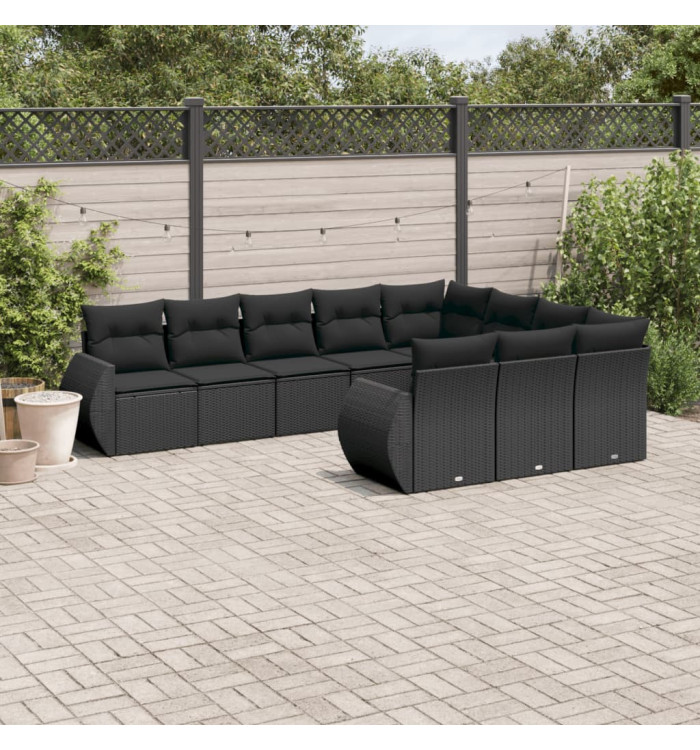 Salon de jardin 10 pcs avec coussins noir résine tressée | Mobilier & Déco