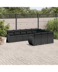 Salon de jardin 10 pcs avec coussins noir résine tressée | Mobilier & Déco
