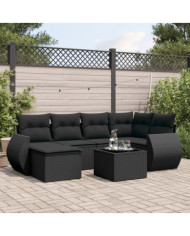 Salon de jardin 7 pcs avec coussins noir résine tressée | Mobilier & Déco