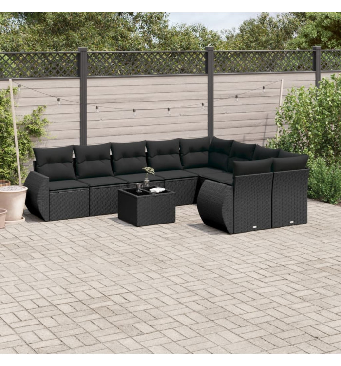 Salon de jardin 10 pcs avec coussins noir résine tressée | Mobilier & Déco