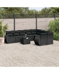 Salon de jardin 10 pcs avec coussins noir résine tressée | Mobilier & Déco