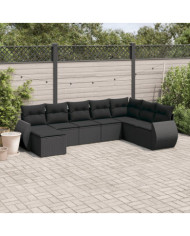 Salon de jardin 8 pcs avec coussins noir résine tressée | Mobilier & Déco
