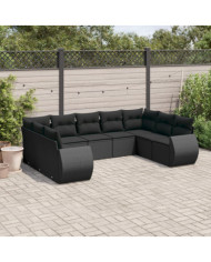 Salon de jardin 9 pcs avec coussins noir résine tressée | Mobilier & Déco