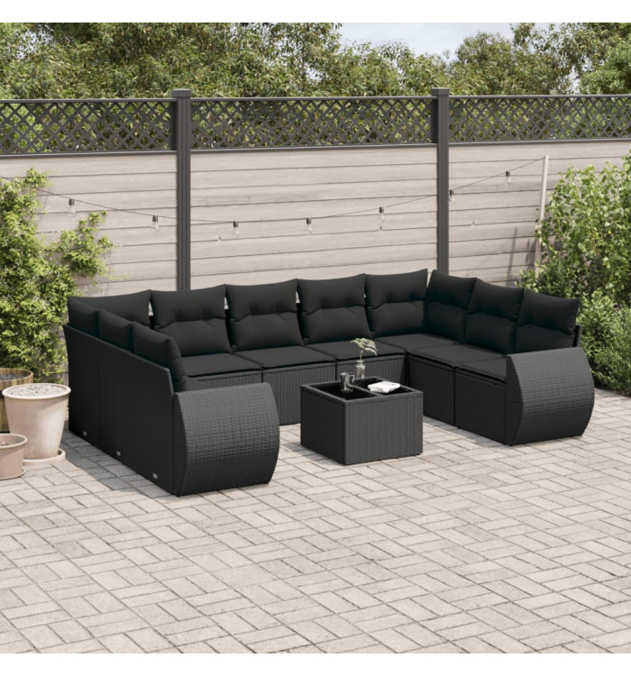 Salon de jardin 10 pcs avec coussins noir résine tressée | Mobilier & Déco