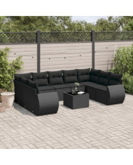 Salon de jardin 10 pcs avec coussins noir résine tressée | Mobilier & Déco