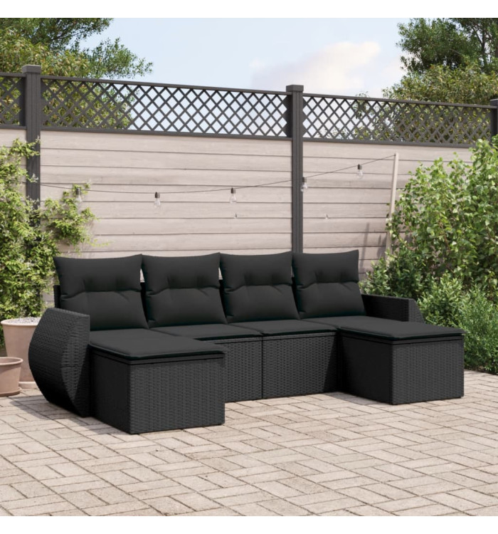 Salon de jardin 6 pcs avec coussins noir résine tressée | Mobilier & Déco