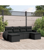 Salon de jardin 6 pcs avec coussins noir résine tressée | Mobilier & Déco