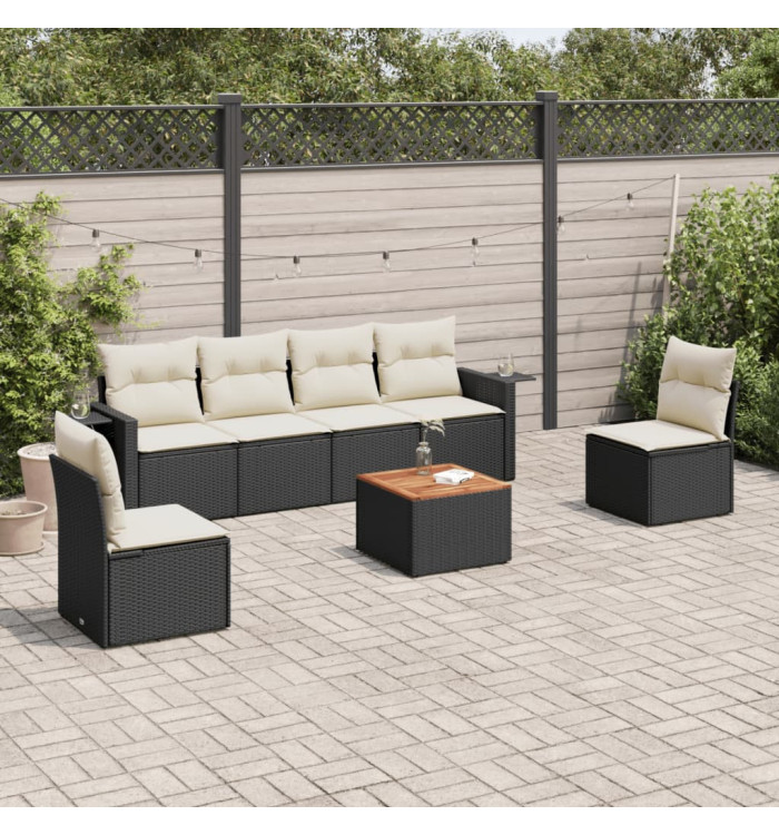 Salon de jardin 7 pcs avec coussins noir résine tressée | Mobilier & Déco