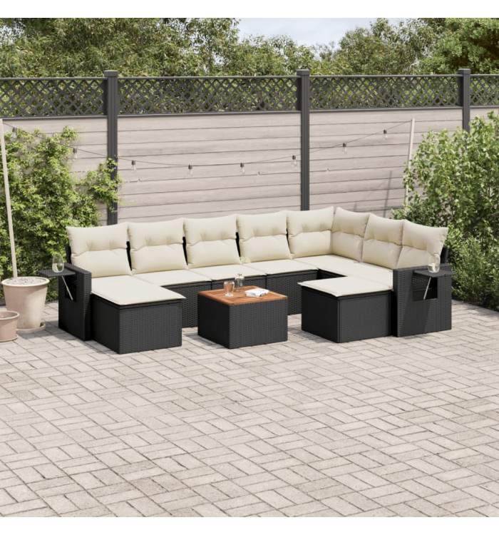 Salon de jardin 10 pcs avec coussins noir résine tressée | Mobilier & Déco