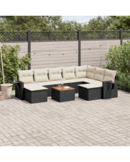 Salon de jardin 10 pcs avec coussins noir résine tressée | Mobilier & Déco