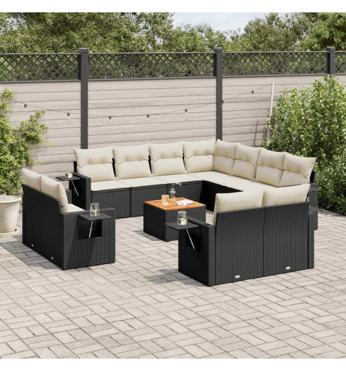 Salon de jardin 12 pcs avec coussins noir résine tressée | Mobilier & Déco