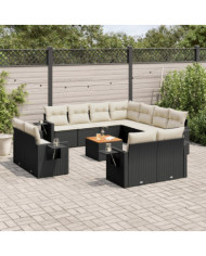 Salon de jardin 12 pcs avec coussins noir résine tressée | Mobilier & Déco