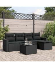 Salon de jardin 6 pcs avec coussins noir résine tressée | Mobilier & Déco
