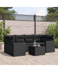 Salon de jardin 7 pcs avec coussins noir résine tressée | Mobilier & Déco