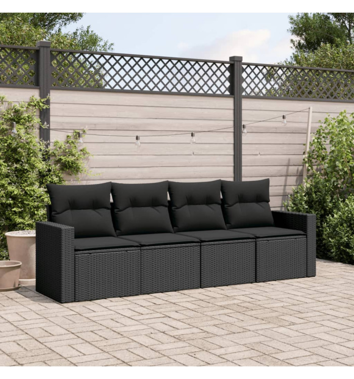 Salon de jardin 4 pcs avec coussins noir résine tressée | Mobilier & Déco