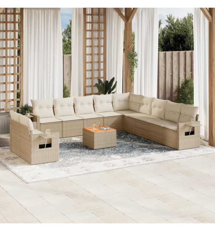 Salon de jardin avec coussins 12 pcs beige résine tressée | Mobilier & Déco