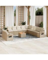 Salon de jardin avec coussins 12 pcs beige résine tressée | Mobilier & Déco