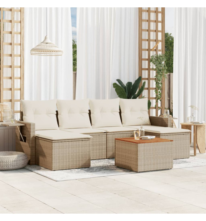 Salon de jardin avec coussins 7 pcs beige résine tressée | Mobilier & Déco