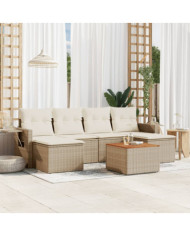 Salon de jardin avec coussins 7 pcs beige résine tressée | Mobilier & Déco