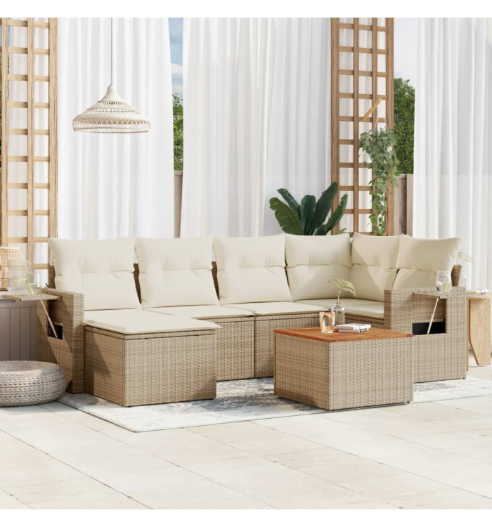 Salon de jardin avec coussins 7 pcs beige résine tressée | Mobilier & Déco