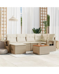 Salon de jardin avec coussins 7 pcs beige résine tressée | Mobilier & Déco