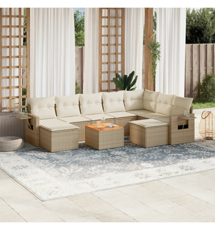 Salon de jardin avec coussins 10 pcs beige résine tressée | Mobilier & Déco