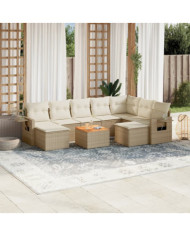 Salon de jardin avec coussins 10 pcs beige résine tressée | Mobilier & Déco