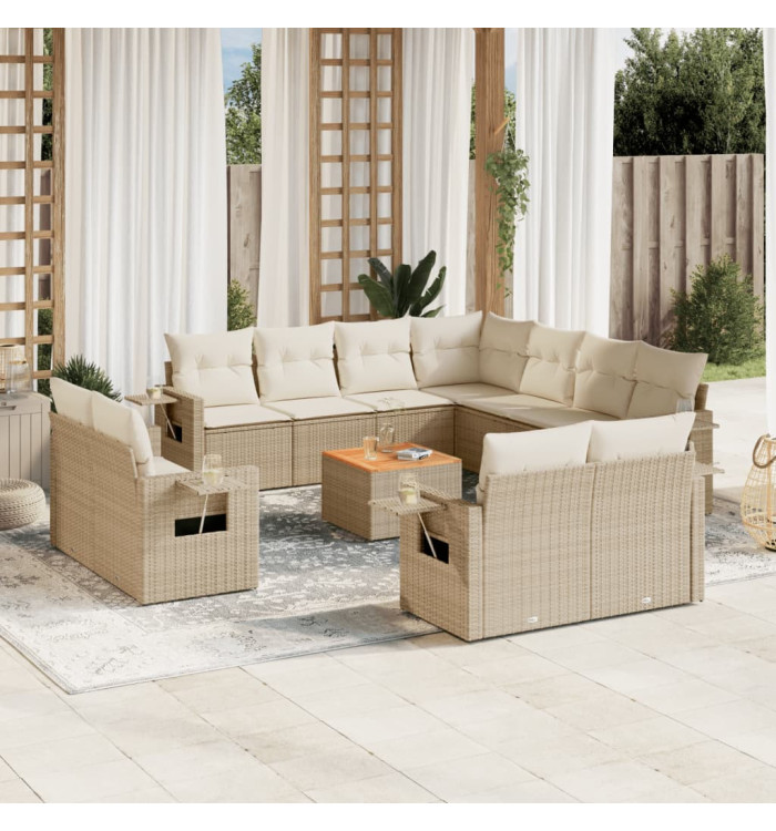 Salon de jardin avec coussins 12 pcs beige résine tressée | Mobilier & Déco