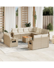 Salon de jardin avec coussins 12 pcs beige résine tressée | Mobilier & Déco