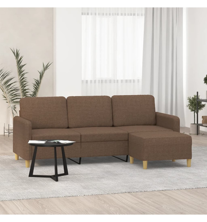 Canapé à 3 places avec repose-pieds Marron 180 cm Tissu | Mobilier & Déco