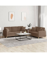 Ensemble de canapés 2 pcs avec coussins marron tissu | Mobilier & Déco