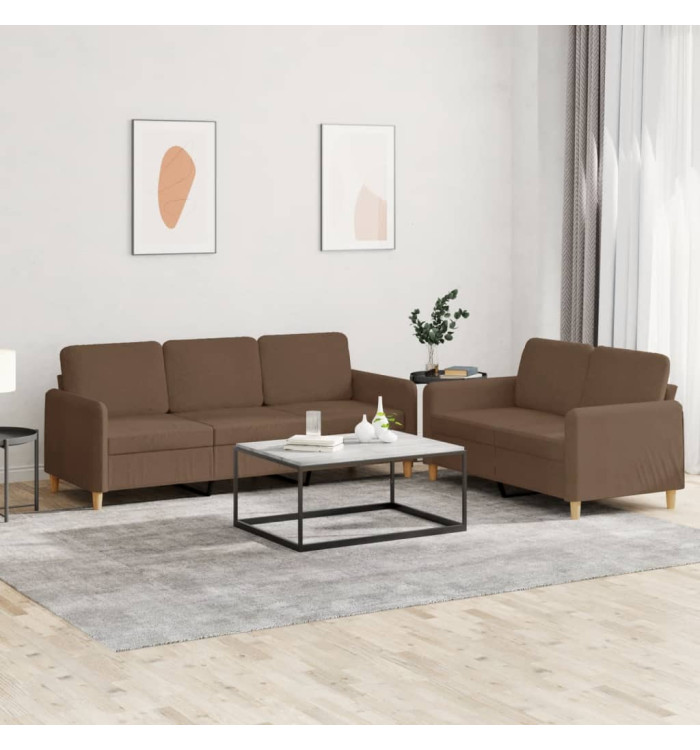 Ensemble de canapés 2 pcs avec coussins Marron Tissu | Mobilier & Déco
