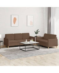 Ensemble de canapés 2 pcs avec coussins Marron Tissu | Mobilier & Déco