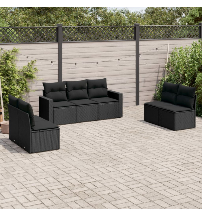 Salon de jardin 7 pcs avec coussins noir résine tressée | Mobilier & Déco