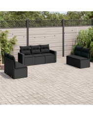 Salon de jardin 7 pcs avec coussins noir résine tressée | Mobilier & Déco