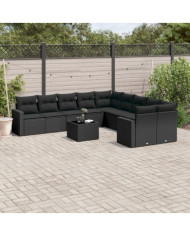 Salon de jardin 11 pcs avec coussins noir résine tressée | Mobilier & Déco