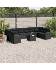 Salon de jardin 11 pcs avec coussins noir résine tressée | Mobilier & Déco