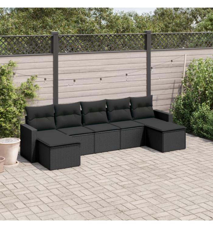 Salon de jardin 7 pcs avec coussins noir résine tressée | Mobilier & Déco