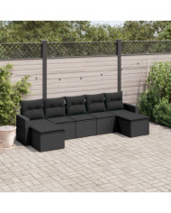 Salon de jardin 7 pcs avec coussins noir résine tressée | Mobilier & Déco
