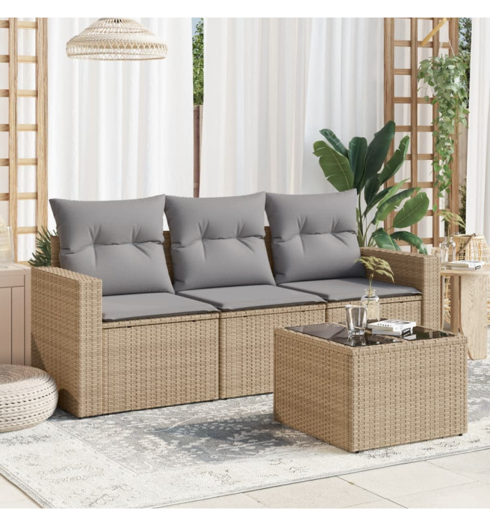 Salon de jardin avec coussins 4 pcs beige résine tressée | Mobilier & Déco