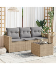 Salon de jardin avec coussins 4 pcs beige résine tressée | Mobilier & Déco