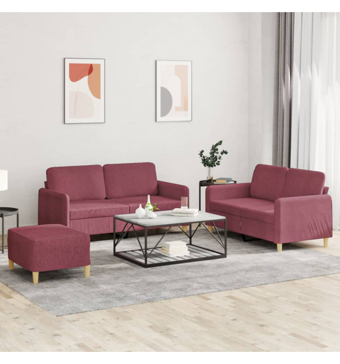 Ensemble de canapés 3 pcs avec coussins Rouge bordeaux Tissu | Mobilier & Déco