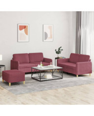 Ensemble de canapés 3 pcs avec coussins Rouge bordeaux Tissu | Mobilier & Déco