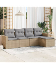 Salon de jardin avec coussins 5 pcs beige résine tressée | Mobilier & Déco