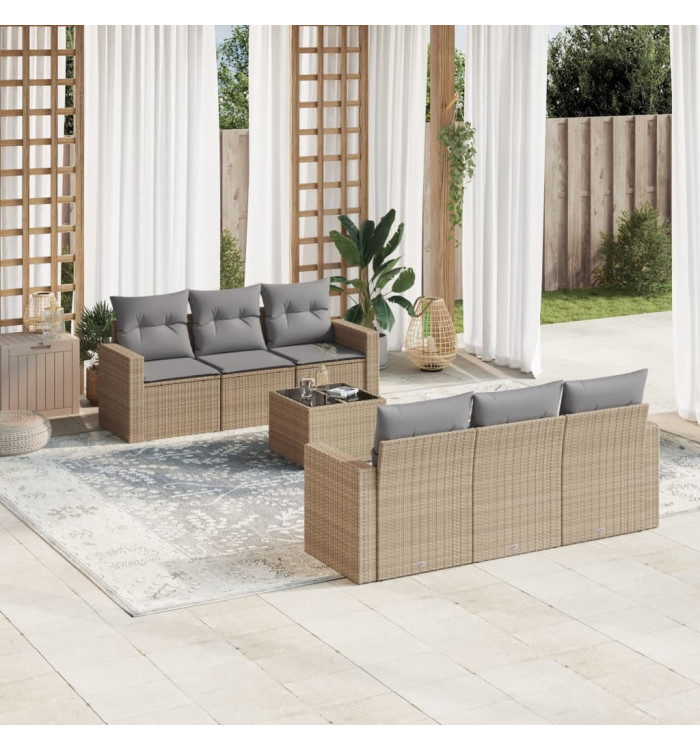 Salon de jardin avec coussins 7 pcs beige résine tressée | Mobilier & Déco