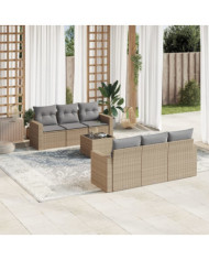 Salon de jardin avec coussins 7 pcs beige résine tressée | Mobilier & Déco