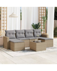 Salon de jardin avec coussins 7 pcs beige résine tressée | Mobilier & Déco