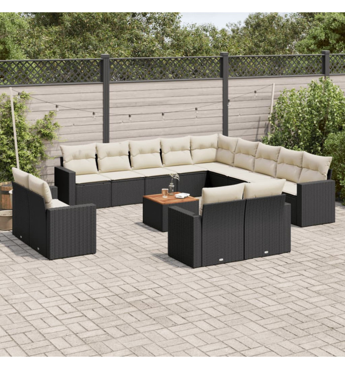 Salon de jardin avec coussins 14 pcs noir résine tressée | Mobilier & Déco