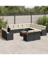 Salon de jardin avec coussins 14 pcs noir résine tressée | Mobilier & Déco